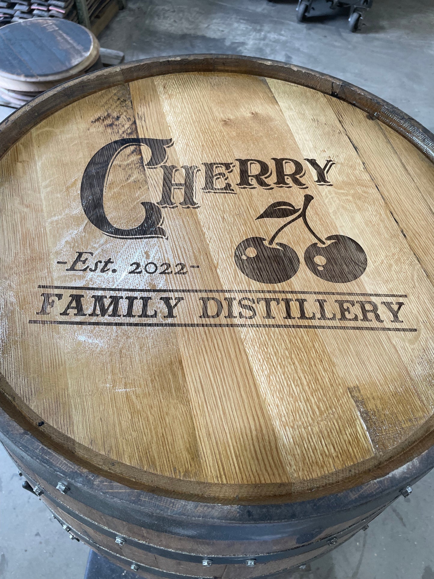 Whiskey Barrel Cabinet with Lock & LED Shelves