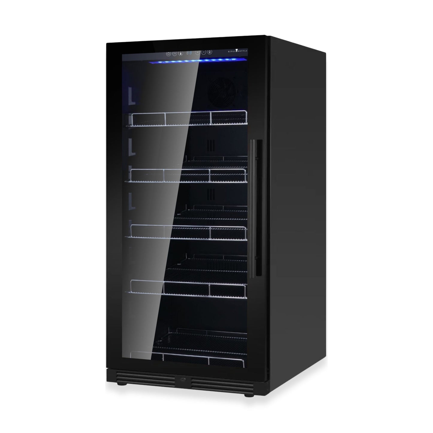 KingsBottle 389 Cans Capacity Upright Beverage Refrigerator With Low-E Stainless Steel Glass Door Left Hand Hinge