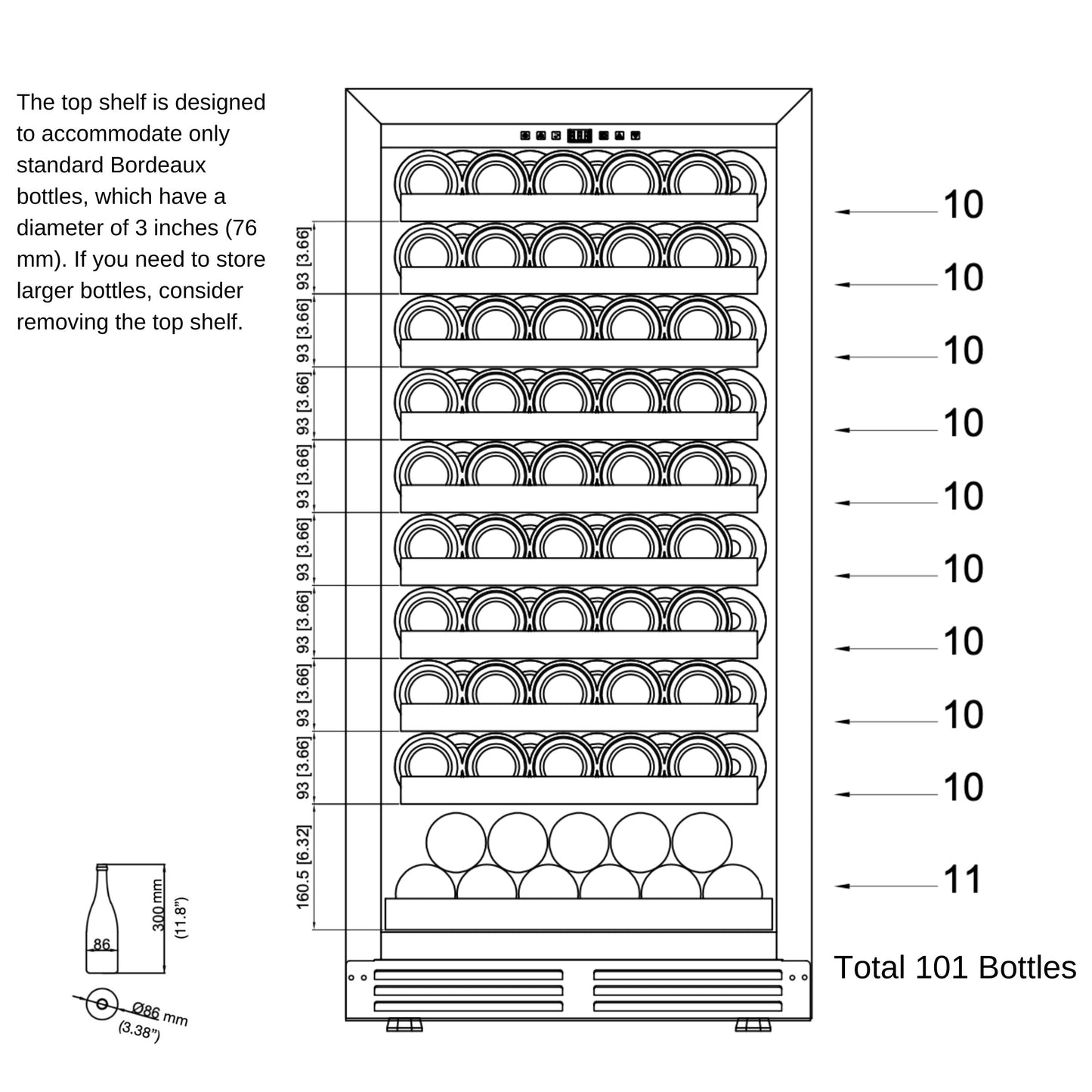 KingsBottle 47-Inch Height Single Zone Wine Cooler with Low-E Glass Door With Stainless Steel Trim Right Hand Hinge
