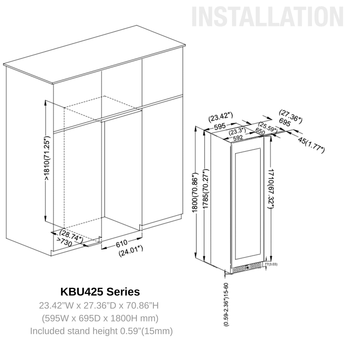 KingsBottle Ultimate Wine & Beverage Upright Refrigerator Combo with Low-E Borderless Black Glass door