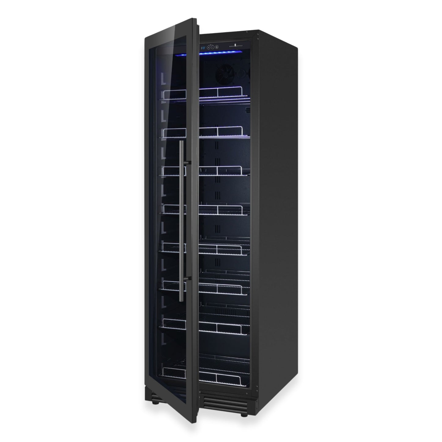 KingsBottle Large Beverage Refrigerator With Low-E Glass Door With Stainless Steel Trim Left Hand Hinge