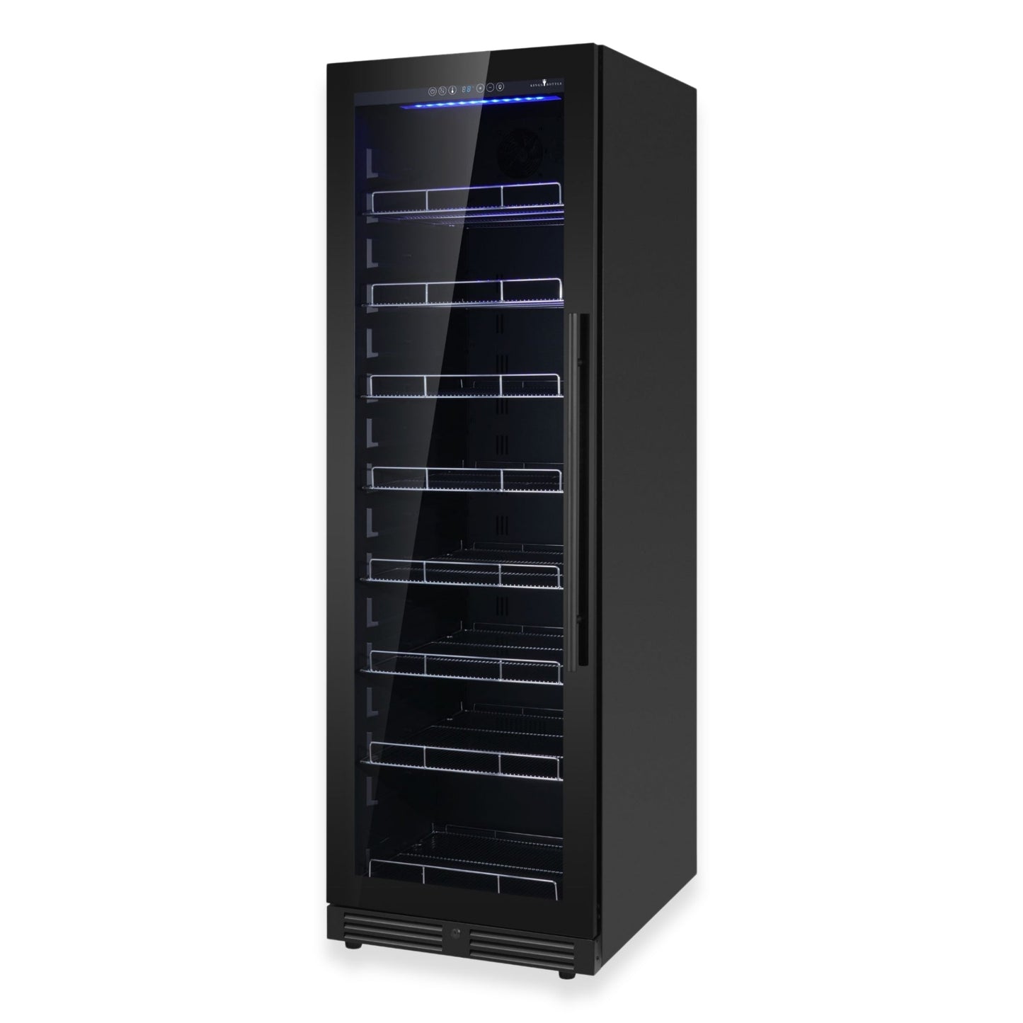 KingsBottle Large Beverage Refrigerator With Low-E Glass Door With Stainless Steel Trim Left Hand Hinge