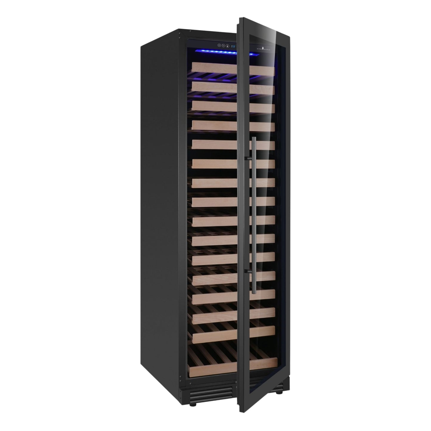 KingsBottle Upright Single Zone Large Wine Cooler With Low-Glass Door With Stainless Steel Trim Left Hand Hinge