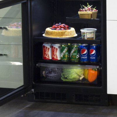 24-In Low Profile Built-In Beverage Center With Convertible Shelf And Maxstore Bin Stainless Steel Frame Glass Reversible Lock Door