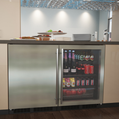 24-In Low Profile Built-In Beverage Center With Convertible Shelf And Maxstore Bin Stainless Steel Frame Glass Reversible Lock Door