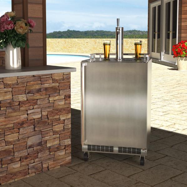 Marvel 24-in Outdoor Mobile Dispenser with Single Beer & Beverage Tap Stainless Steel Lock Reversible Door