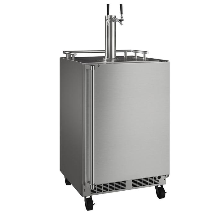 Marvel 24-in Outdoor Mobile Dispenser with Twin Beer & Beverage TapStainless Steel Lock Reversible Door