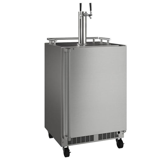 Marvel 24-in Outdoor Mobile Dispenser with Twin Beer & Beverage TapStainless Steel Lock Reversible Door