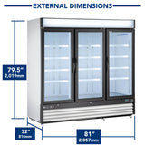Maxx Cold 81 Inch Triple Glass Door Merchandiser Freezer, Free Standing, 72 Cu. Ft