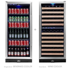 KingsBottle 56″ Upright Glass Door Stainless Steel Wine And Beverage Refrigerator Combo