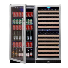 KingsBottle 56″ Upright Glass Door Stainless Steel Wine And Beverage Refrigerator Combo