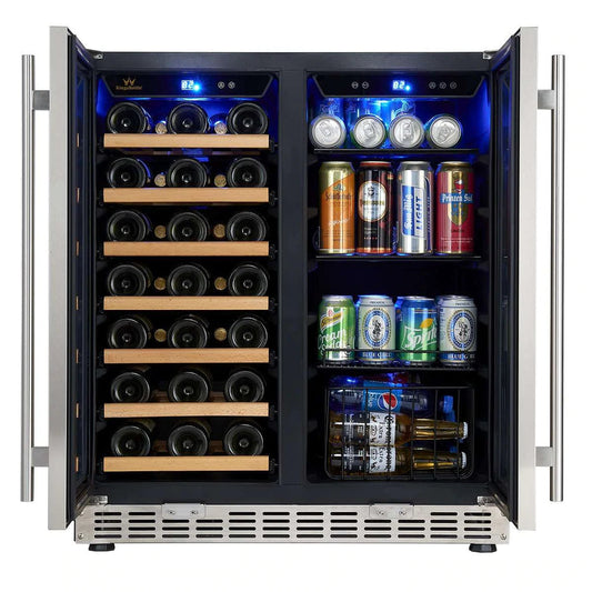 KingsBottle 30" Under Counter Low-E Glass Door Wine and Beer Cooler Combo