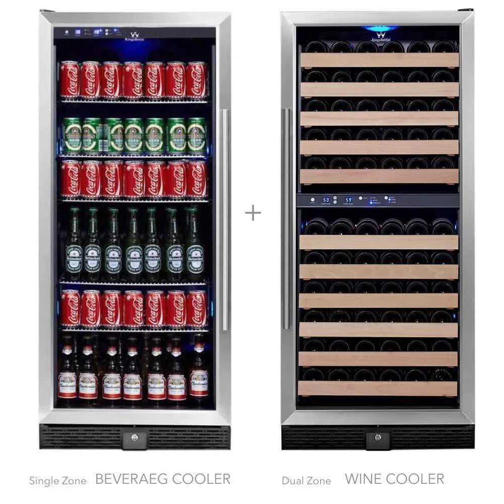 KingsBottle 56″ Upright Glass Door Stainless Steel Wine And Beverage Refrigerator Combo