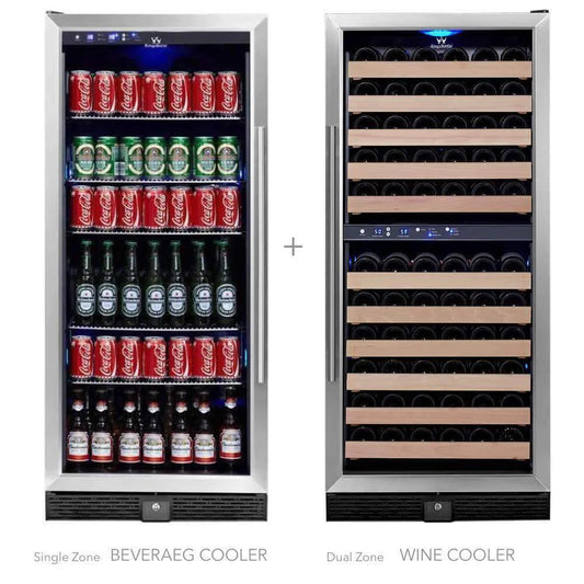 KingsBottle 56″ Upright Glass Door Stainless Steel Wine And Beverage Refrigerator Combo