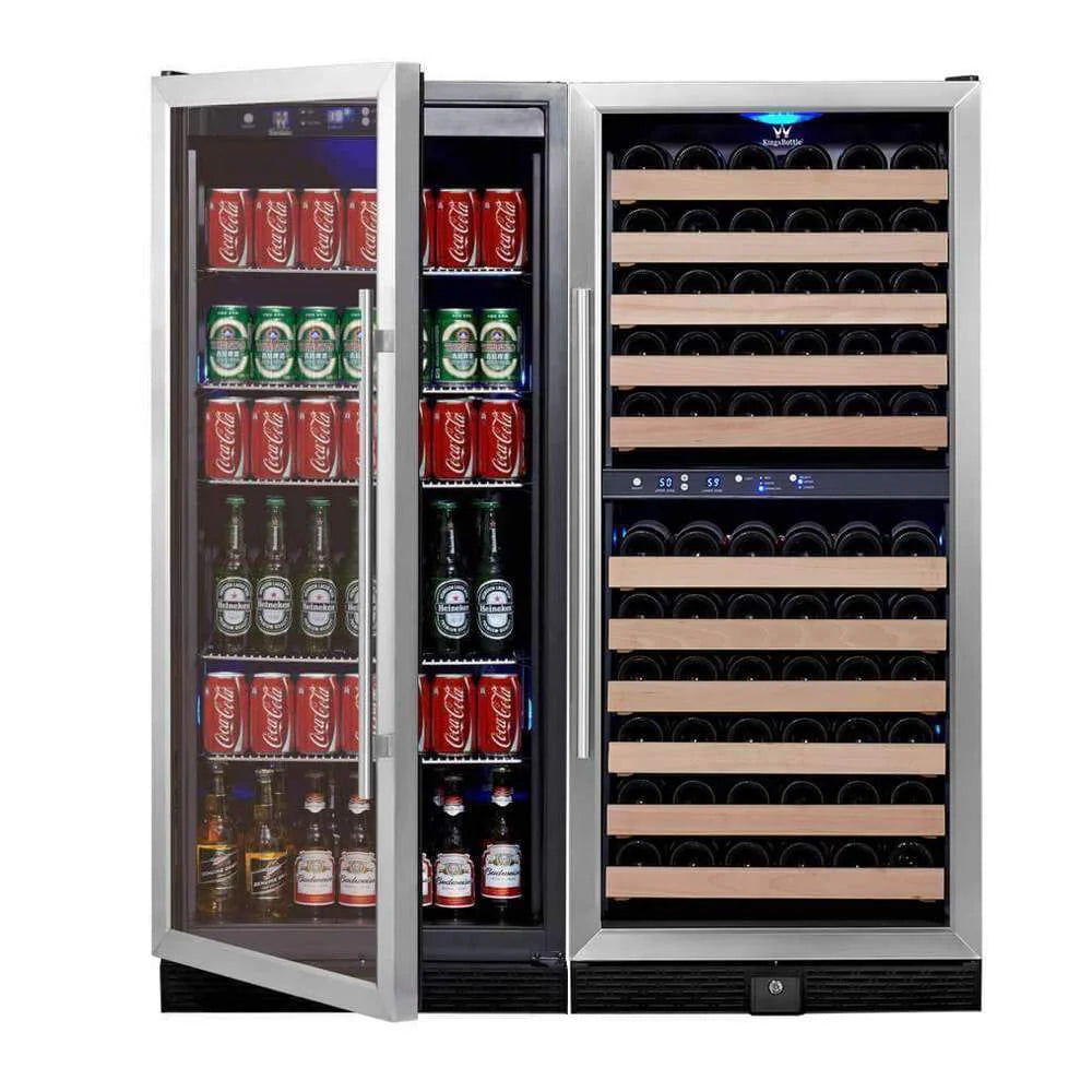 KingsBottle 56″ Upright Glass Door Stainless Steel Wine And Beverage Refrigerator Combo