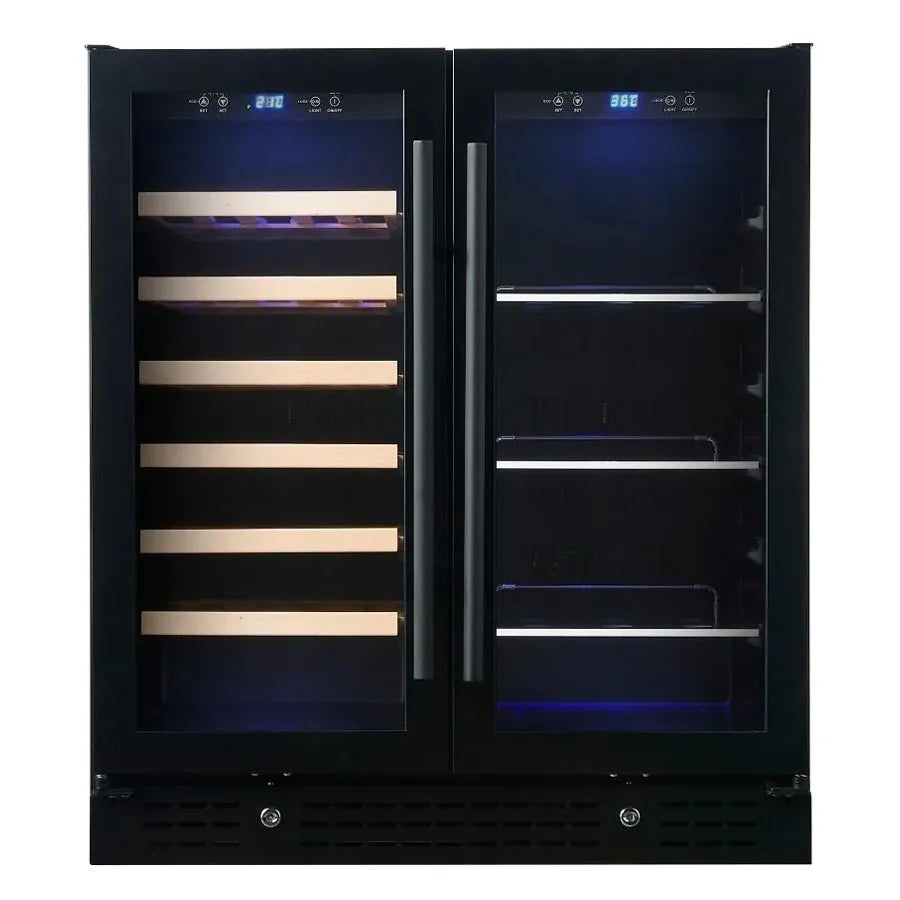KingsBottle 30″ Low-E Glass Door Black Wine And Beverage Refrigerator Combo