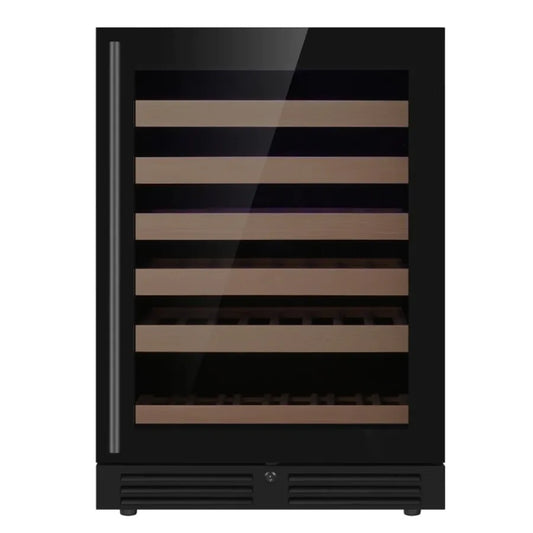 KingsBottle 46 Bottle 24″ Under Counter LOW-E Right Hinge Glass Door Single Zone Black Wine Cooler