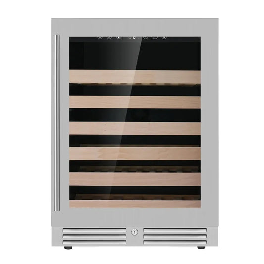 KingsBottle 46 Bottle 24″ Under Counter LOW-E Right Hinge Glass Door Single Zone Stainless Steel Wine Cooler