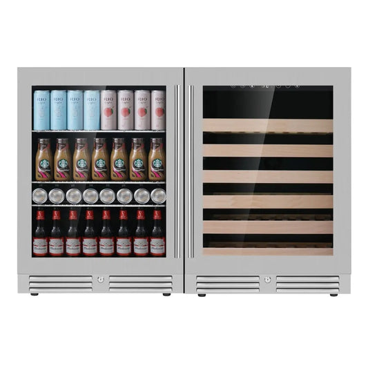 KingsBottle 47″ Under Counter Stainless Steel Wine And Beverage Refrigerator Combo, 3 Temp Zones