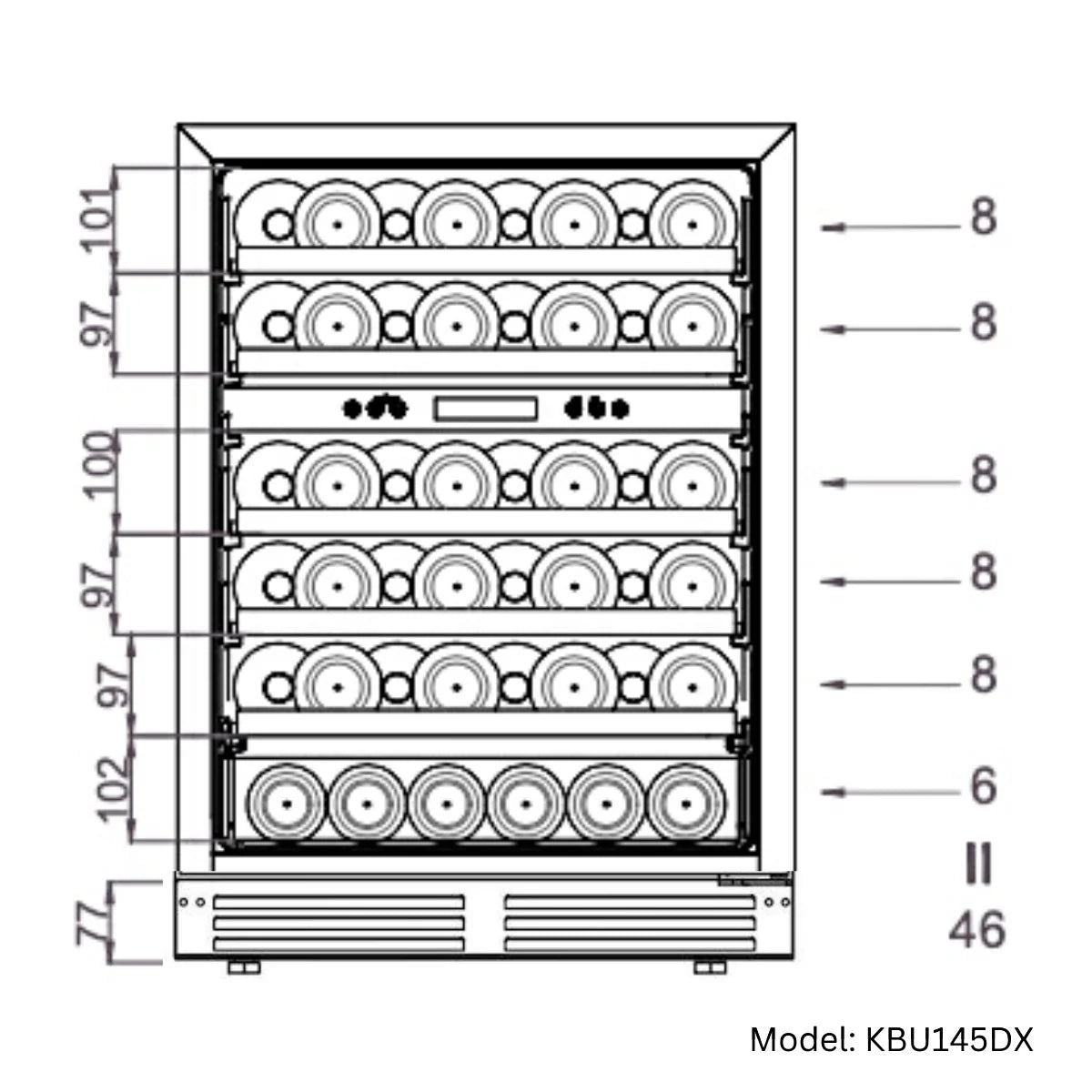 KingsBottle 24-Inch, Under Counter, Low-E Glass Door, Dual Zone Wine Cooler, Right Hand Hinge