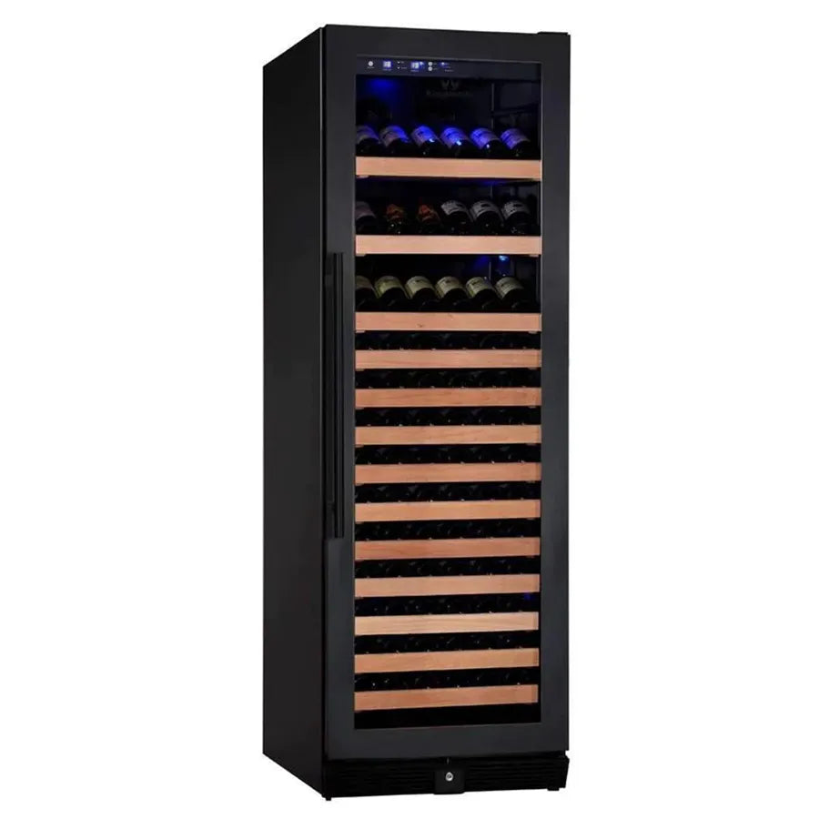KingsBottle 164 Bottle Tall Large Right Hinge Glass Door Dual Zone Black Wine Cooler