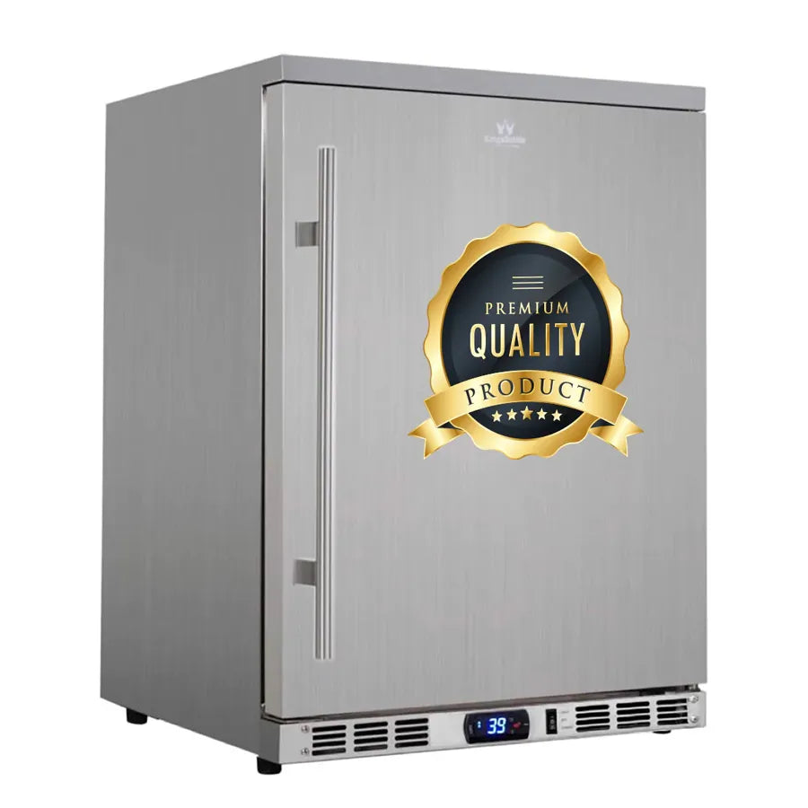 KingsBottle 126 Can 24″ Under Counter Right Hinge Outdoor Stainless Steel Beverage Refrigerator
