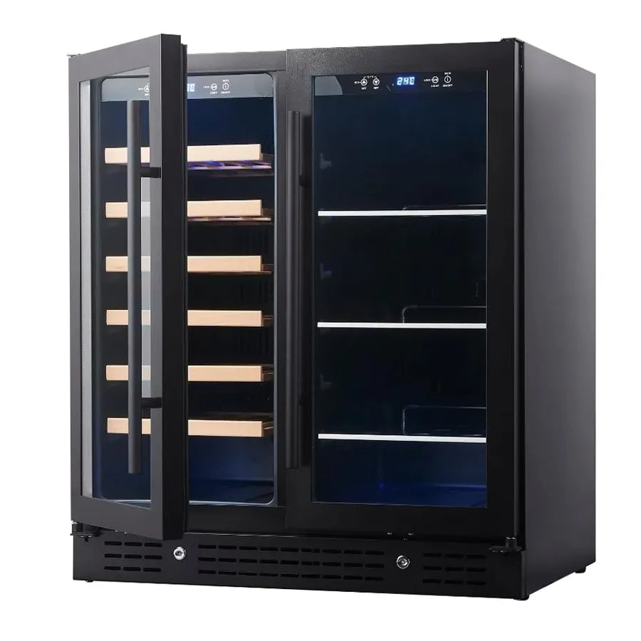 KingsBottle 30″ Low-E Glass Door Black Wine And Beverage Refrigerator Combo