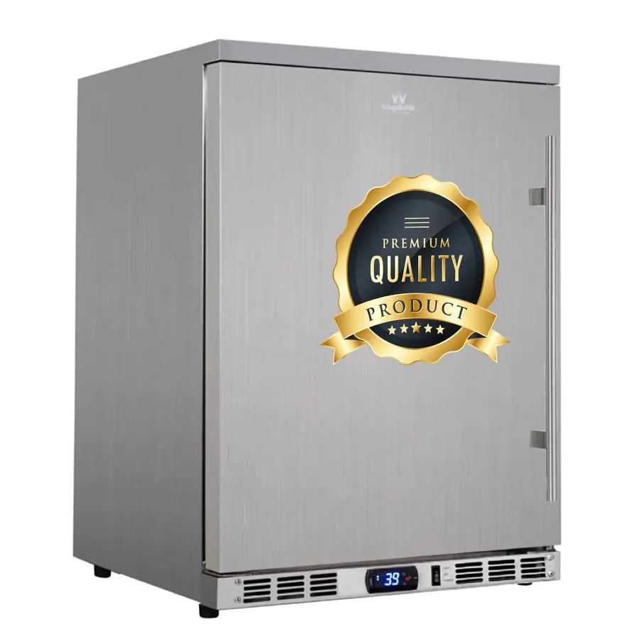 KingsBottle 126 Can 24″ Under Counter Left Hinge Outdoor Stainless Steel Beverage Refrigerator