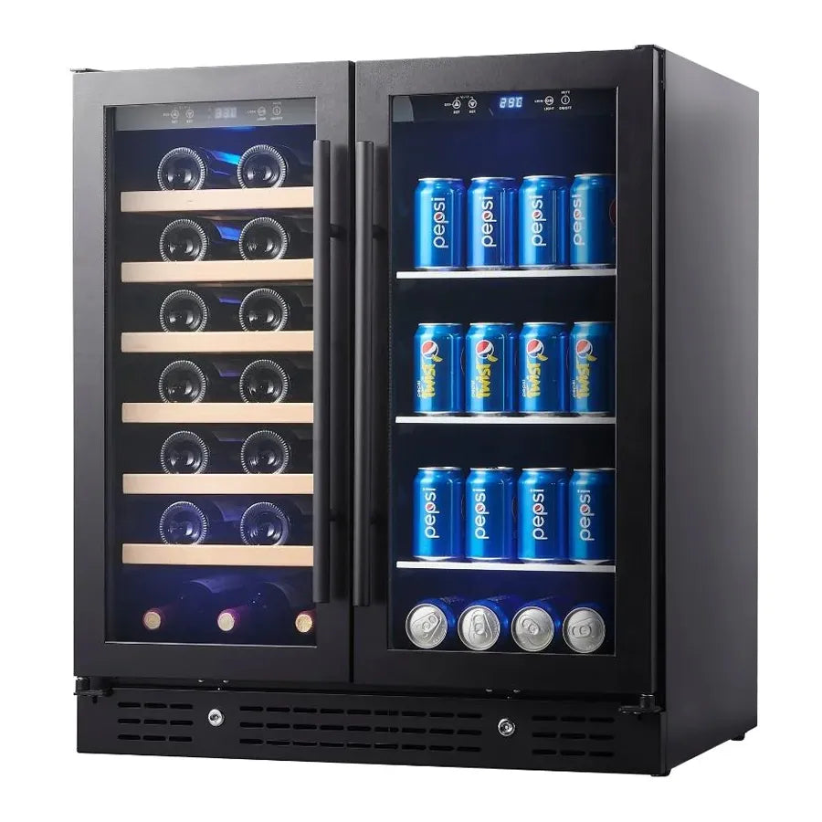 KingsBottle 30″ Low-E Glass Door Black Wine And Beverage Refrigerator Combo