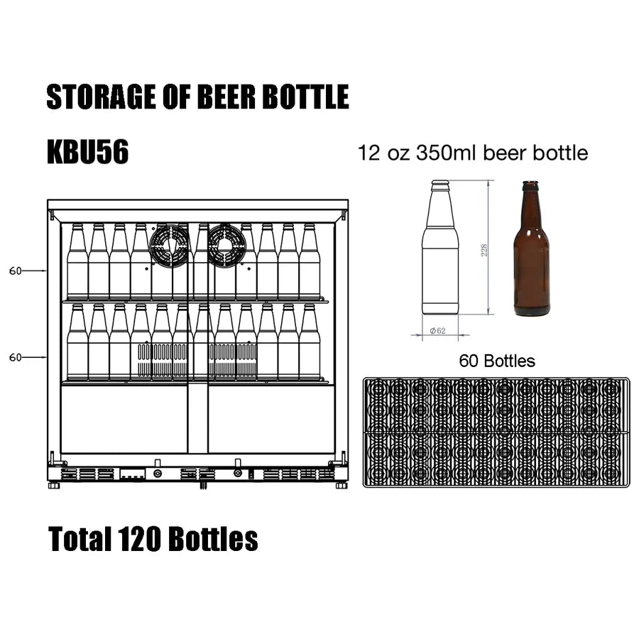 KingsBottle 198 Can 36″ 2 Door Under Counter Outdoor Stainless Steel Beverage Refrigerator