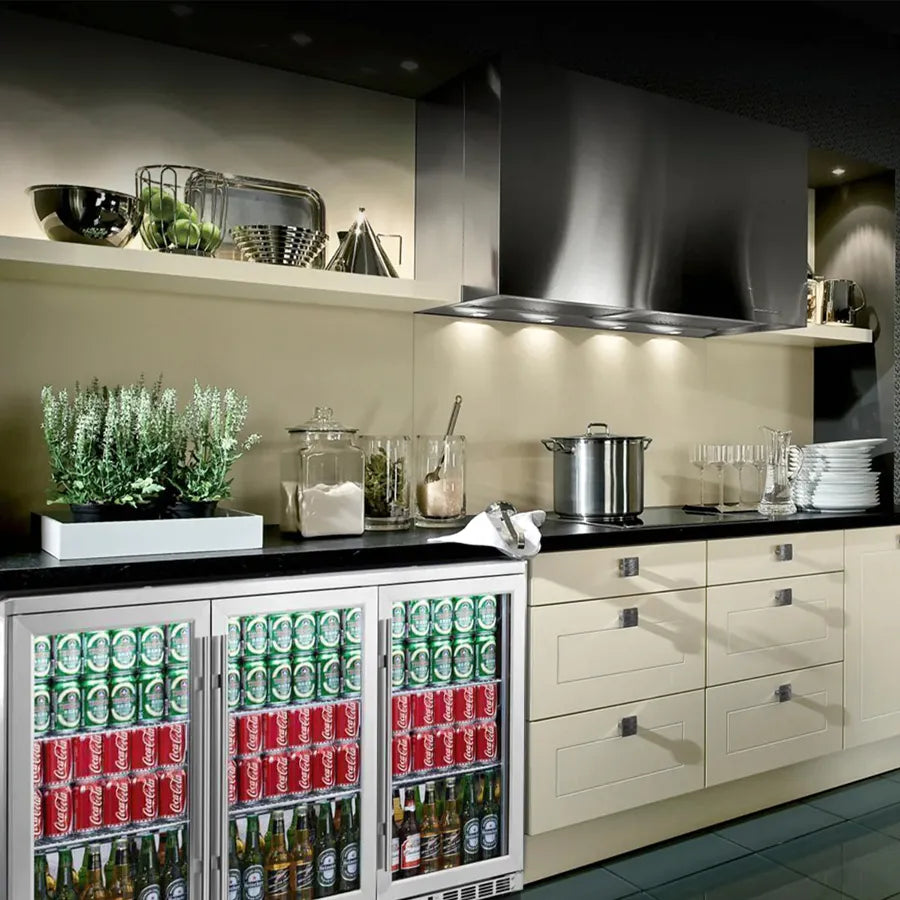 KingsBottle 324 Can 53″ Heating Glass 3-Door Large Beverage Refrigerator