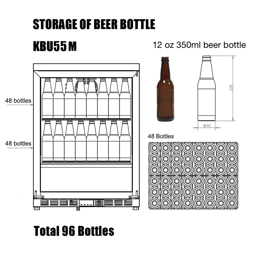 KingsBottle 126 Can 24″ Under Counter Right Hinge Outdoor Stainless Steel Beverage Refrigerator