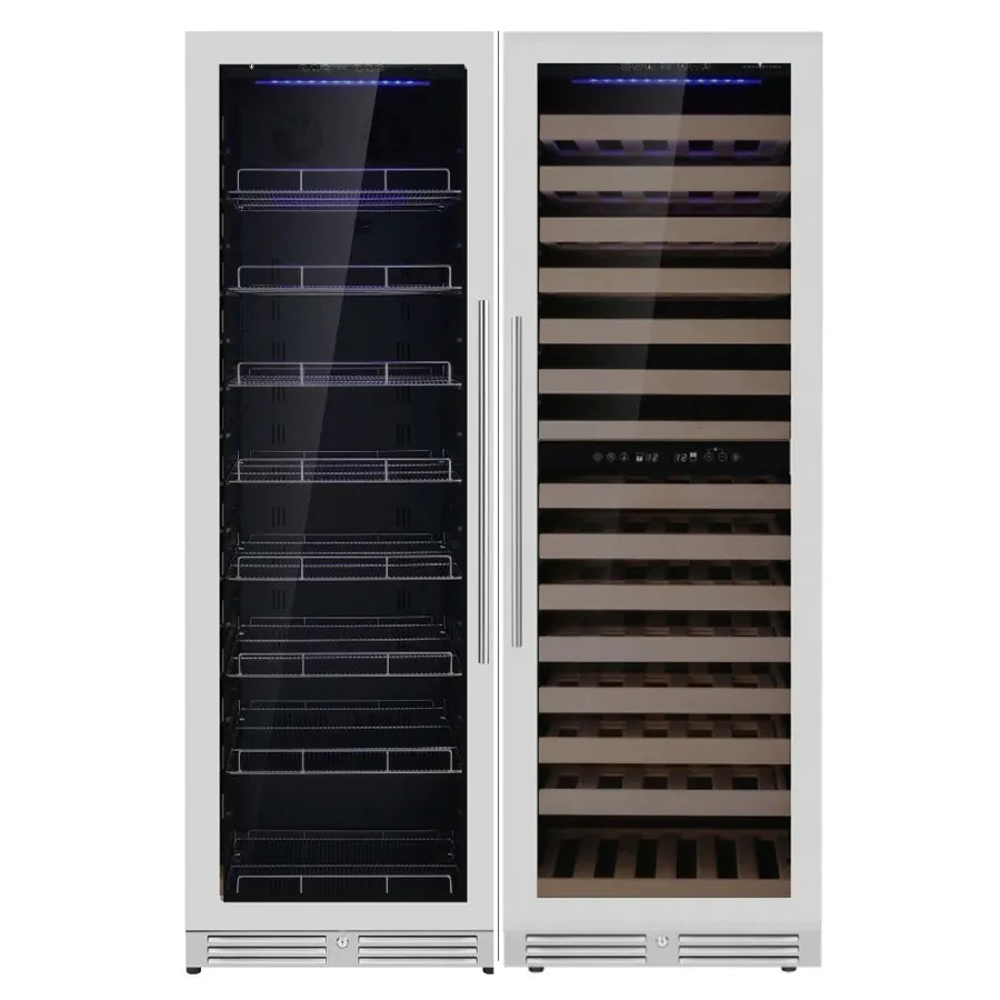 KingsBottle 71″ Tall Upright Low-E Glass Door Stainless Steel Wine And Beverage Refrigerator Combo