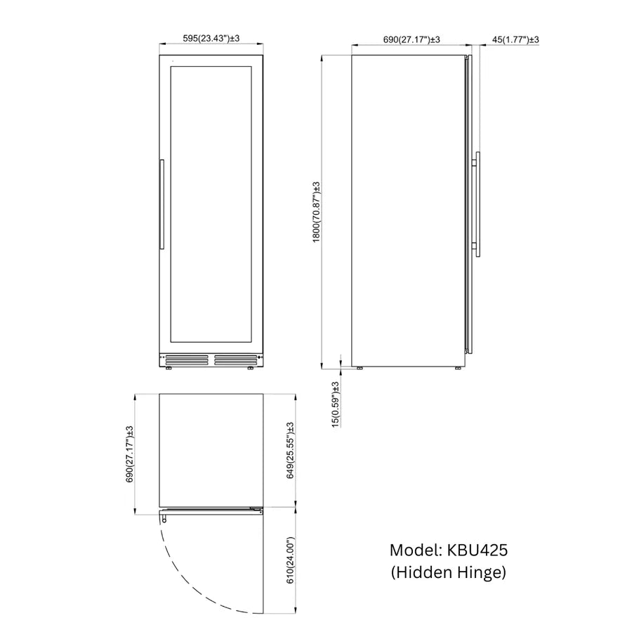 KingsBottle 159 Bottle Upright Low-E Glass Door Right Hinge Dual Zone Black Wine Cooler