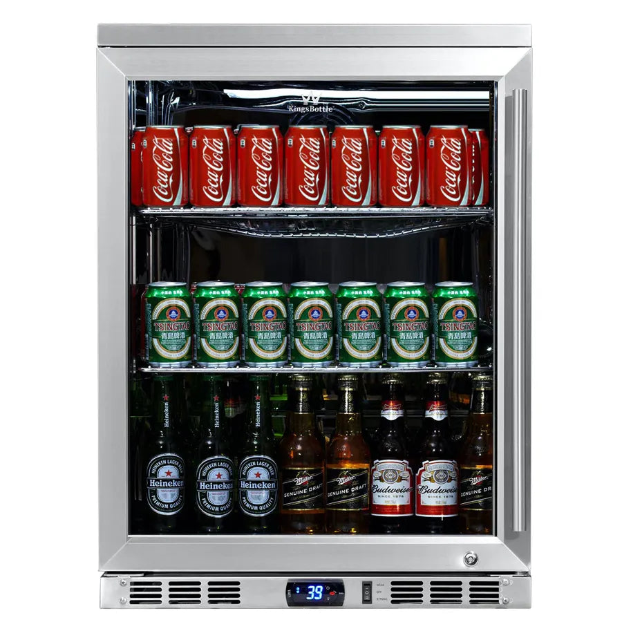KingsBottle 126 Can 24″ Under Counter Left Hinge Stainless Steel Beverage Refrigerator