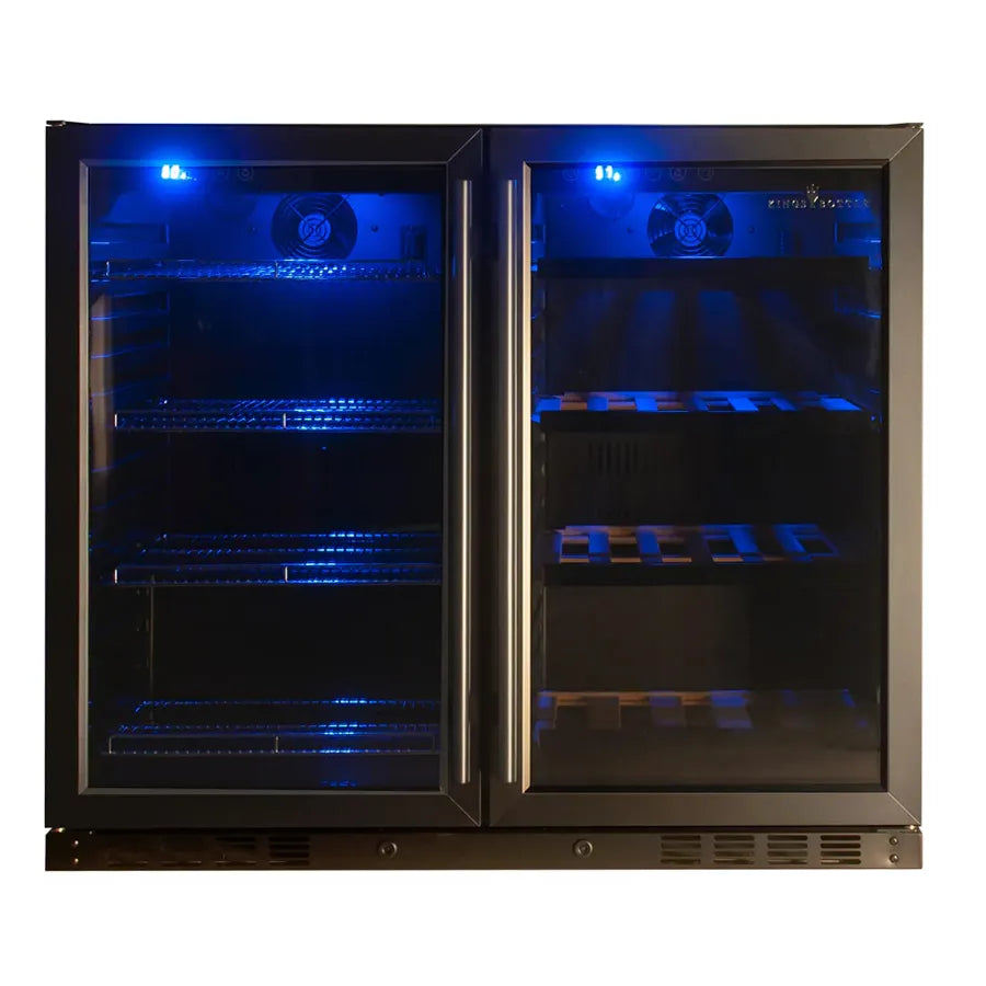 KingsBottle 39″ Under Counter Black Wine And Beverage Refrigerator Combo