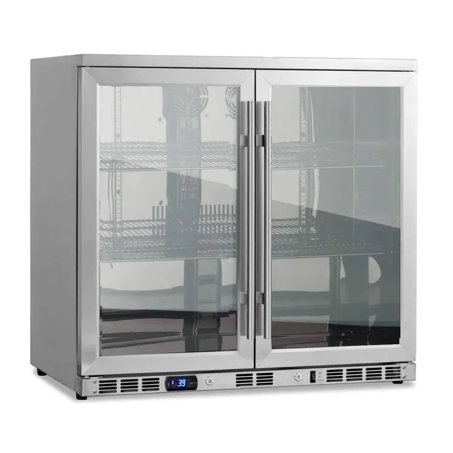 KingsBottle 198 Can 36″ Heating Glass 2 Door Under Counter Stainless Steel Beverage Refrigerator