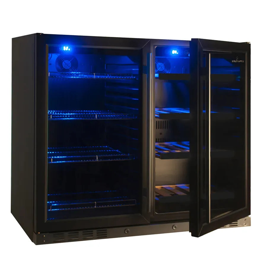 KingsBottle 39″ Under Counter Black Wine And Beverage Refrigerator Combo