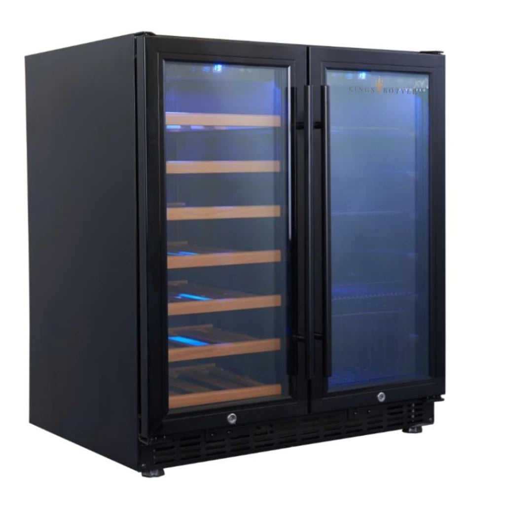 KingsBottle 30" Under Counter Low-E Glass Door Wine and Beer Cooler Combo