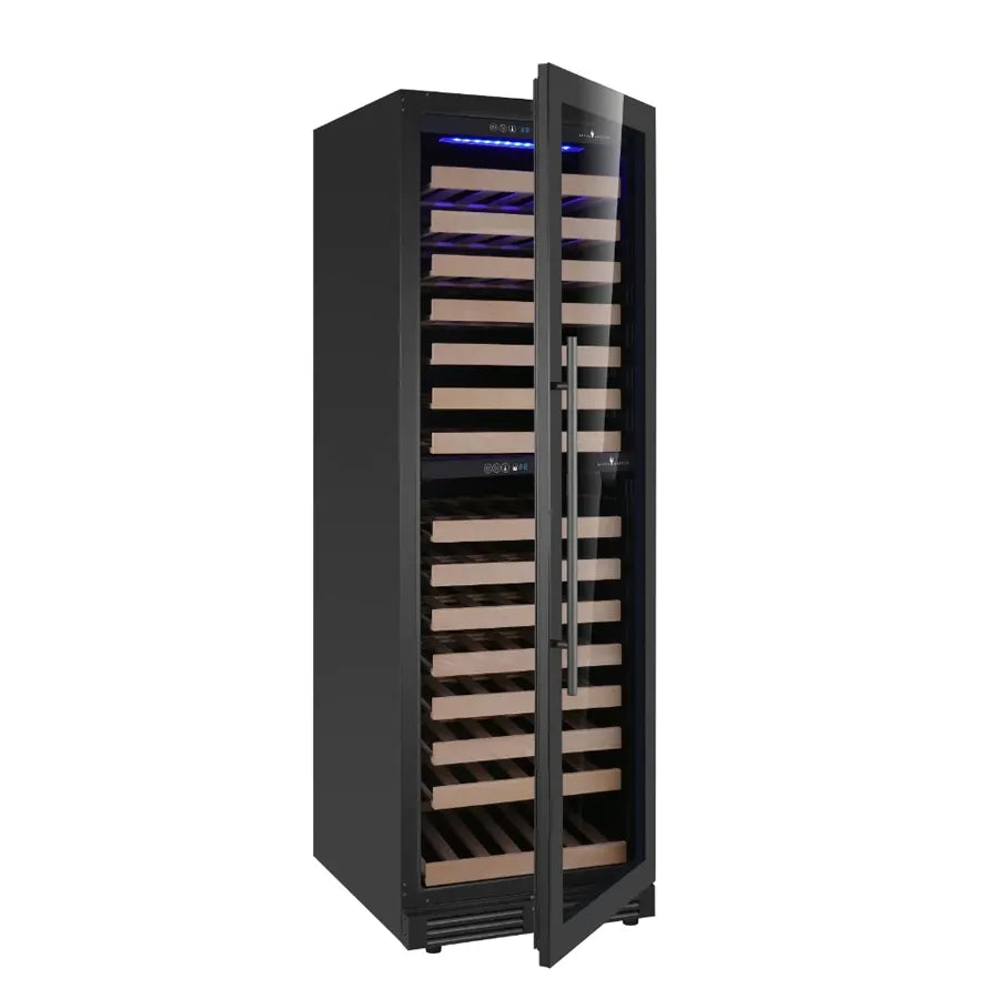 KingsBottle 159 Bottle Upright Low-E Glass Door Right Hinge Dual Zone Black Wine Cooler
