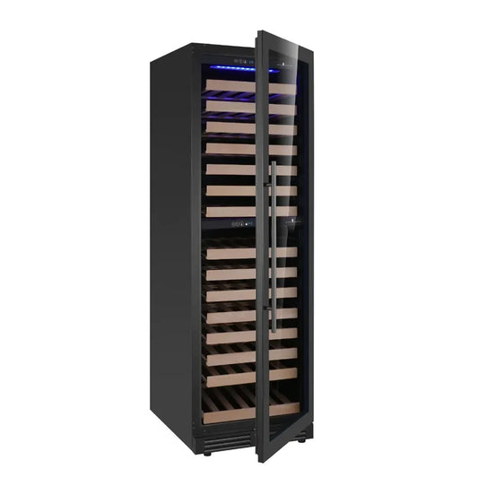 KingsBottle 159 Bottle Upright Low-E Glass Door Right Hinge Dual Zone Black Wine Cooler
