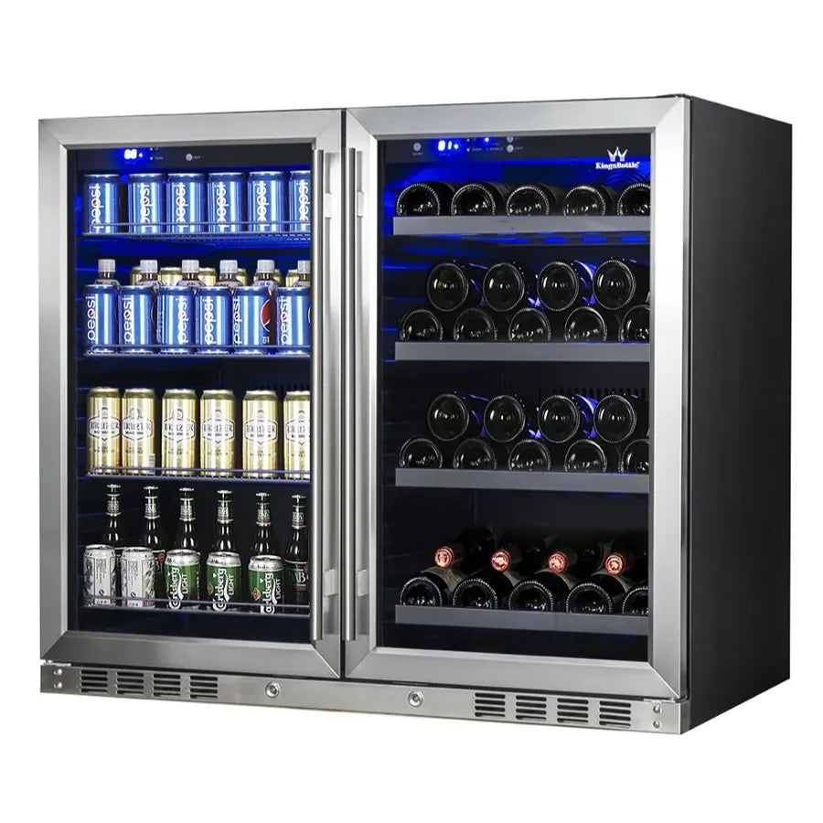 KingsBottle 39″ Under Counter Stainless Steel Wine And Beverage Refrigerator Combo