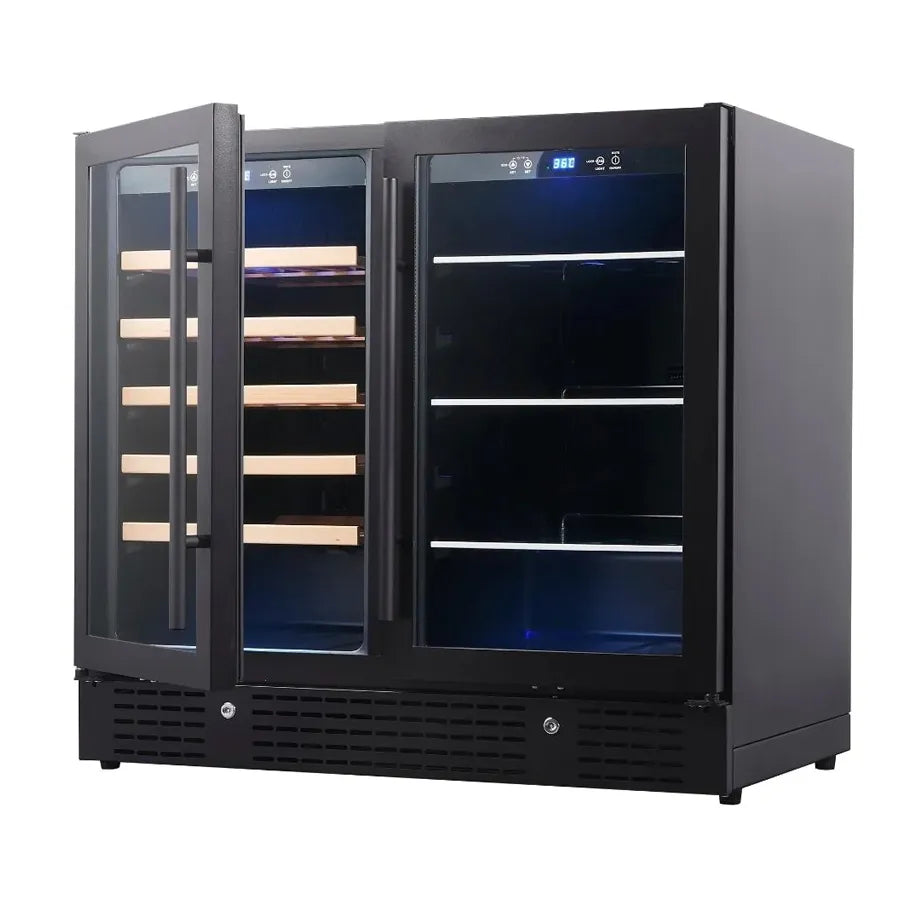 KingsBottle 36″ Under Counter Black Wine And Beverage Refrigerator Combo-Pre Order Now for July 15 Availability.