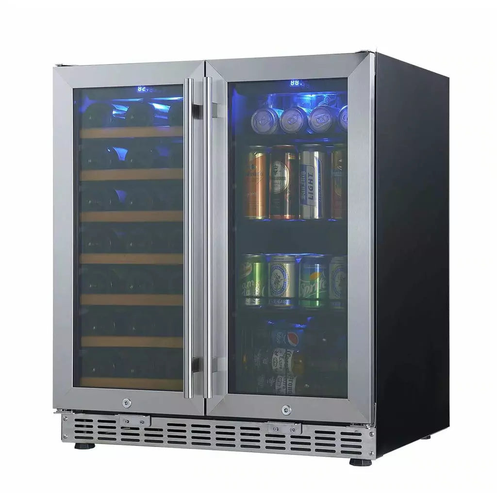 KingsBottle 30" Under Counter Low-E Glass Door Wine and Beer Cooler Combo