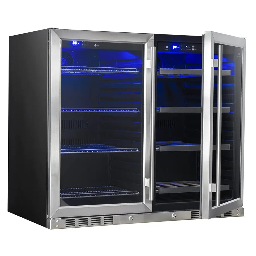 KingsBottle 39″ Under Counter Stainless Steel Wine And Beverage Refrigerator Combo