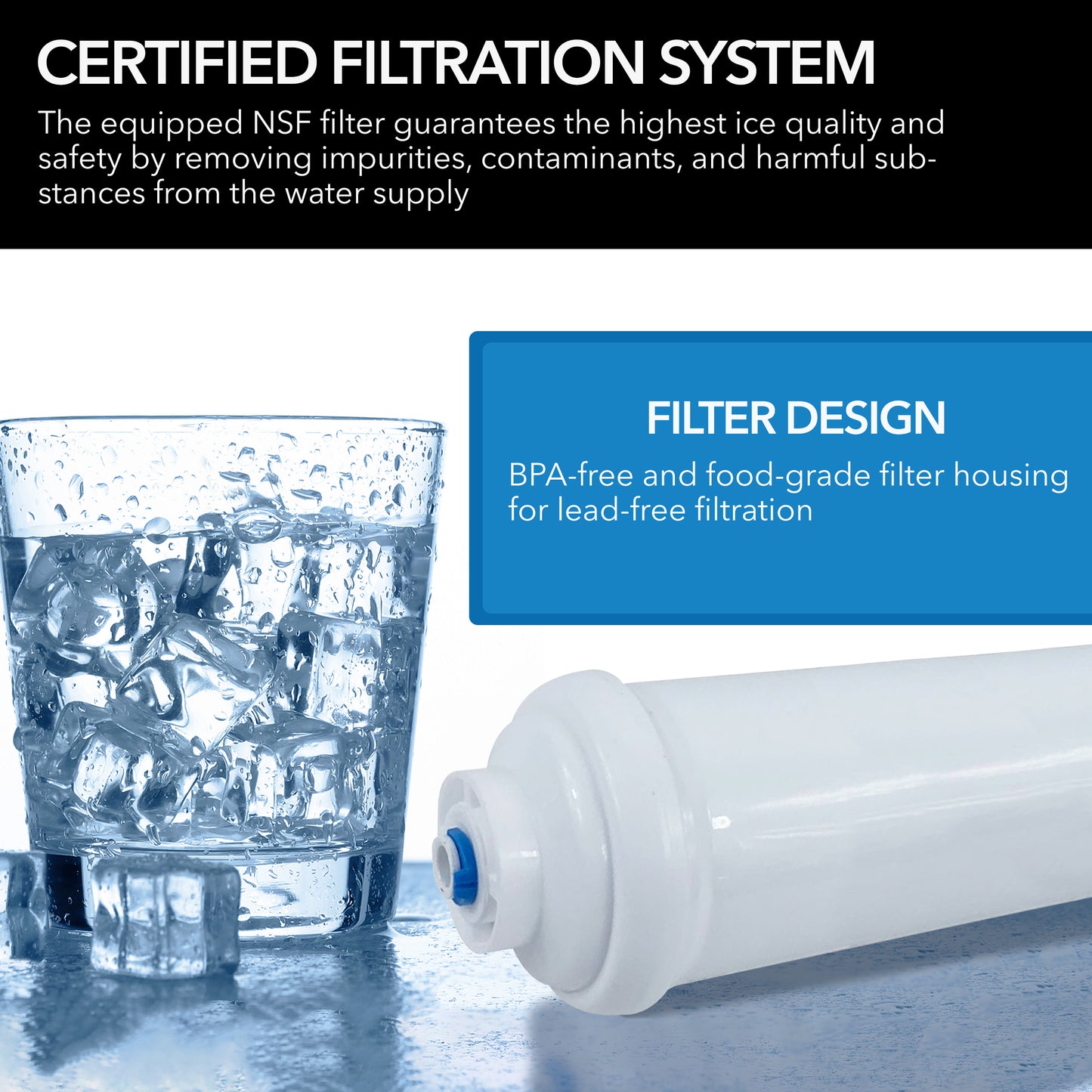 Whynter 15" Built-In Ice Maker 80lb capacity Clear Ice Cube with NSF Inline Water Filter