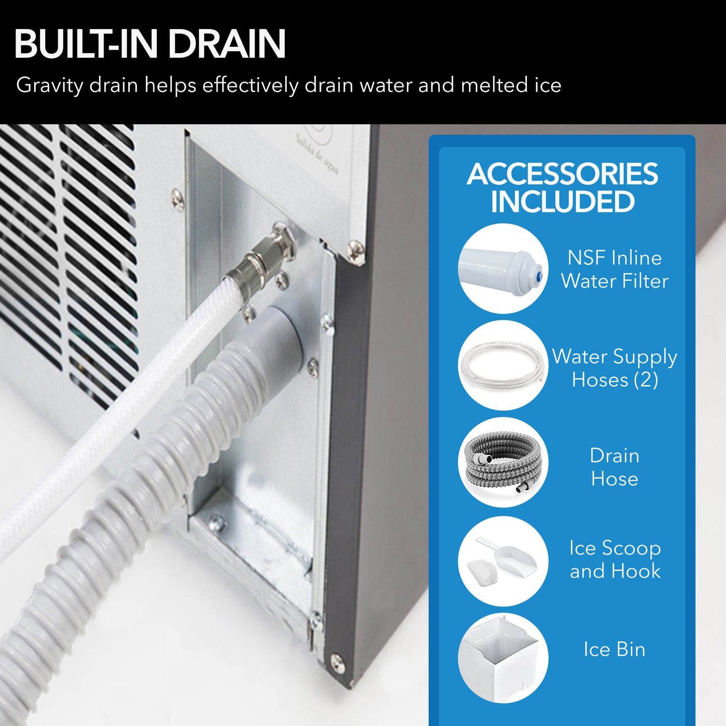 Whynter 15" Built-In Ice Maker 80lb capacity Clear Ice Cube with NSF Inline Water Filter