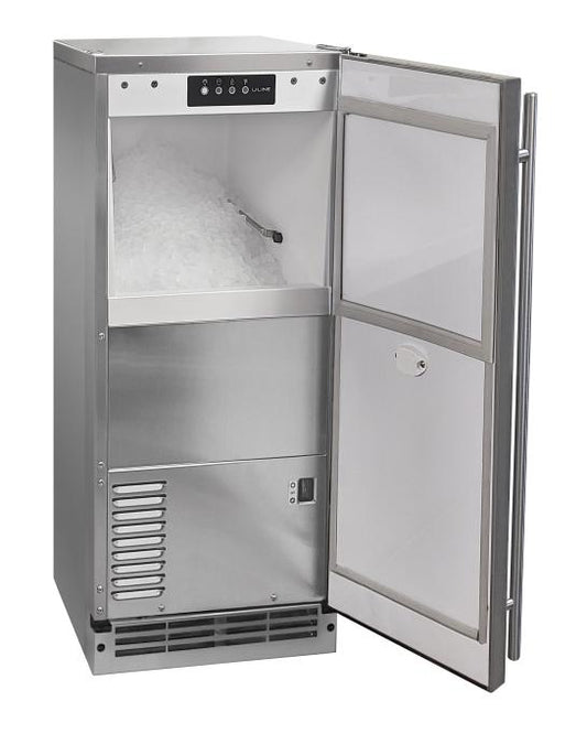 U-Line Outdoor Nugget Ice Machine 15" Pump, 20 Minute Clean Cycle, Reversible Pin Hinge Stainless  Solid 115v