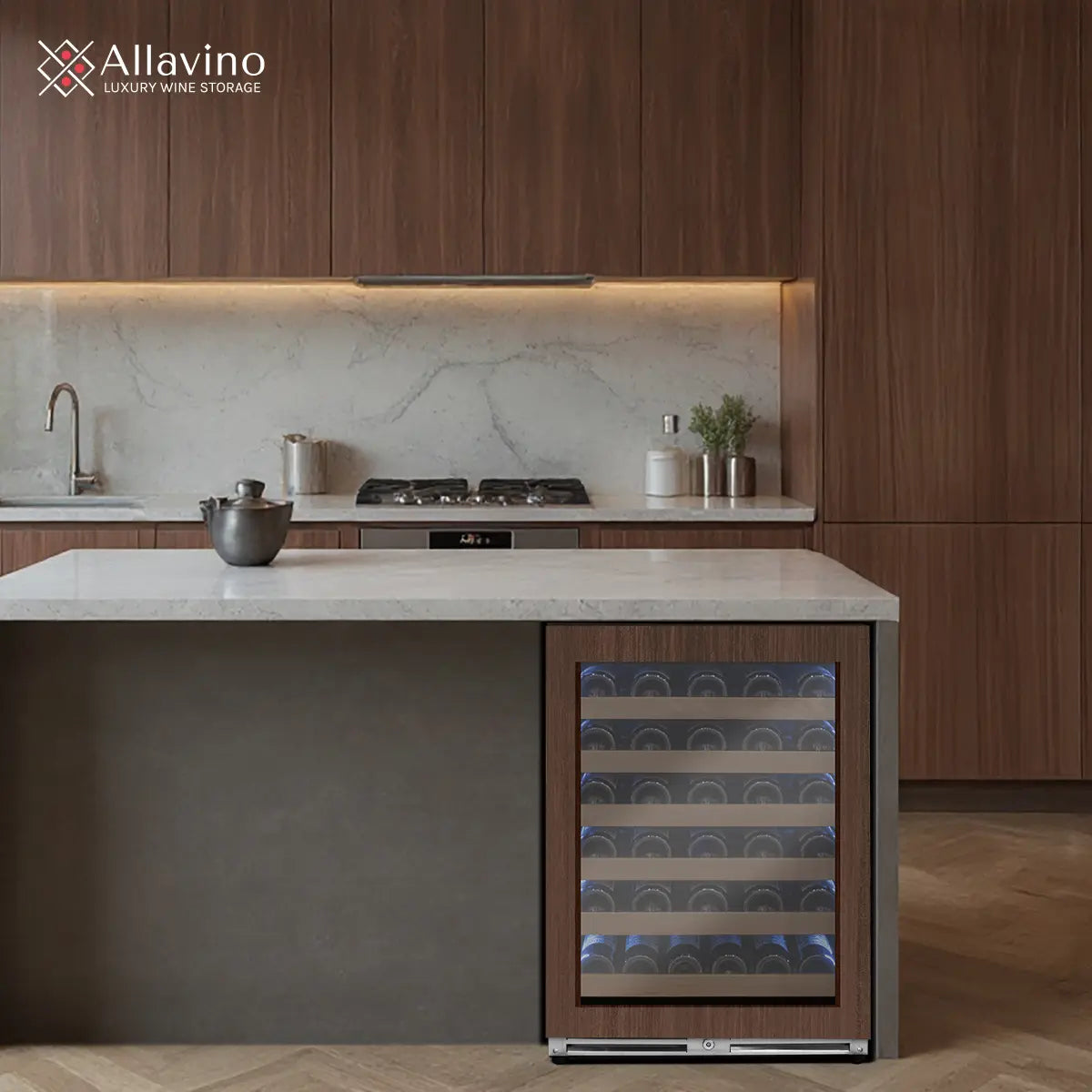 Allavino Reserva Series 102 Bottle Four Zone Undercounter Wine Refrigerator Cooler with Panel Ready Overlay Doors - Side-by-Side