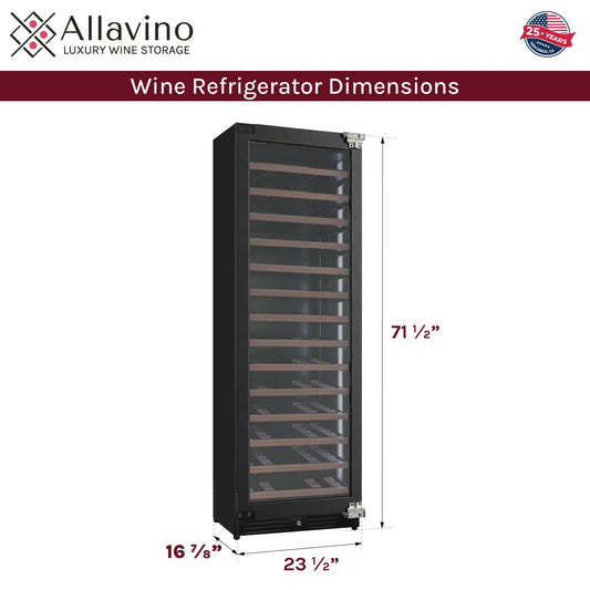 Allavino Reserva Series 67 Bottle 71" Tall Single Zone Right Hinge Panel Ready Overlay Shallow Wine Refrigerator with Wood Front Shelves